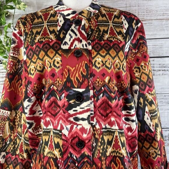 Norm Thompson Black Jacket size Extra Large Red Brown Aztec Western Stretch - Picture 6 of 16